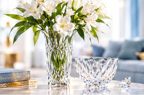 گلدان کریستالی و ظروف شیشه‌ای